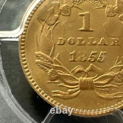 1855 US $1 Gold Coin TYPE 2 PRINCESS PCGS AU 53 Very Original Nice Color 1855 US $1 Gold Coin TYPE 2 PRINCESS PCGS AU 53 Very Original Nice Color