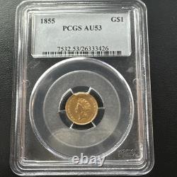 1855 US $1 Gold Coin TYPE 2 PRINCESS PCGS AU 53 Very Original Nice Color 1855 US $1 Gold Coin TYPE 2 PRINCESS PCGS AU 53 Very Original Nice Color