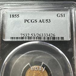 1855 US $1 Gold Coin TYPE 2 PRINCESS PCGS AU 53 Very Original Nice Color 1855 US $1 Gold Coin TYPE 2 PRINCESS PCGS AU 53 Very Original Nice Color