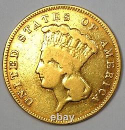 1857-S Three Dollar Indian Gold Coin $3 Fine / VF Detail Rare S Mint Date