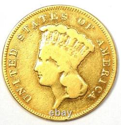 1857-S Three Dollar Indian Gold Coin $3 Fine / VF Detail Rare S Mint Date