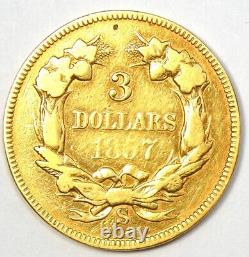 1857-S Three Dollar Indian Gold Coin $3 Fine / VF Detail Rare S Mint Date