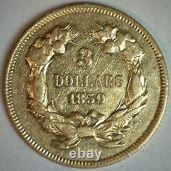 1859 Indian Head US Three Dollar GOLD Coin Very Fine Circulated $3 Philadelphia