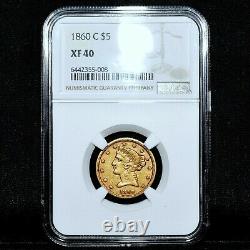 1860-c $5 Gold Liberty? Ngc Xf-40? Extra Fine Rare Coin Charlotte? Trusted