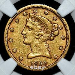 1860-c $5 Gold Liberty? Ngc Xf-40? Extra Fine Rare Coin Charlotte? Trusted