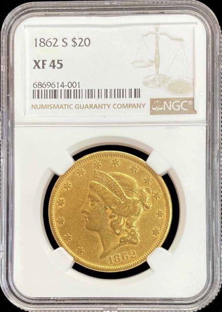 1862 S Gold $20 Liberty Double Eagle Civil War Era Coin Ngc Extremely Fine 45