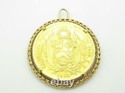 1863 Peru 20 Soles Seated Liberty FIRME Y FELIZ. 900 Fine Gold Coin with 14k Bezel