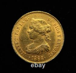 1866 Spanish 4 Escudos Queen Isabel II. 900 Fine Gold Coin 3.34g 1866 Spanish 4 Escudos Queen Isabel II. 900 Fine Gold Coin 3.34g