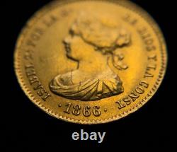 1866 Spanish 4 Escudos Queen Isabel II. 900 Fine Gold Coin 3.34g 1866 Spanish 4 Escudos Queen Isabel II. 900 Fine Gold Coin 3.34g
