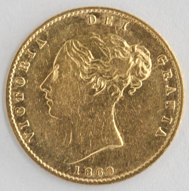 1869 Great Britain 1/2 Sovereign Queen Victoria. 917 Fine Gold Coin Km# 735.2
