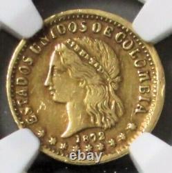 1872 Gold Colombia 2 Pesos Lady Liberty Coin Medellin Mint Ngc Extra Fine 40