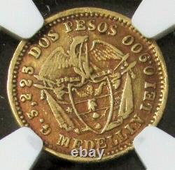 1872 Gold Colombia 2 Pesos Lady Liberty Coin Medellin Mint Ngc Extra Fine 40
