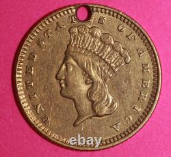 1873 $1 Gold Coin Liberty Head Holed. 900 Fine Rare Early Date Type 36