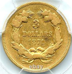 1874 $3 Gold Princess, PCGS Fine-15 CAC, Even Gold Color, Very Attractive Coin