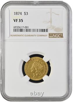 1874 $3 Princess Head Three Dollar Gold Coin NGC VF 35 ONLY 41,800 Minted