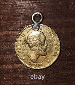 1874 Norway 10 Kroner. 90 FINE 18K GOLD COIN PENDANT RARE COIN. 1296 ounce