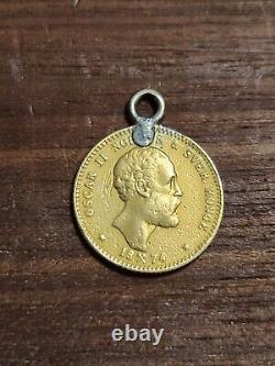 1874 Norway 10 Kroner. 90 FINE 18K GOLD COIN PENDANT RARE COIN. 1296 ounce