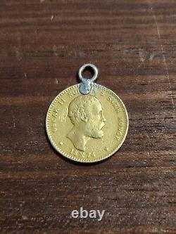 1874 Norway 10 Kroner. 90 FINE 18K GOLD COIN PENDANT RARE COIN. 1296 ounce