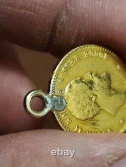 1874 Norway 10 Kroner. 90 FINE 18K GOLD COIN PENDANT RARE COIN. 1296 ounce