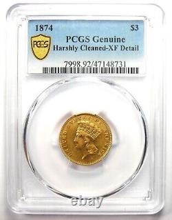 1874 Three Dollar Indian Gold Coin $3 Certified PCGS XF Details Rare Coin