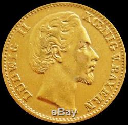 1875 D Gold Germany Bavaria State Ludwig II 10 Mark Coin Extremely Fine