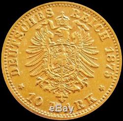 1875 D Gold Germany Bavaria State Ludwig II 10 Mark Coin Extremely Fine
