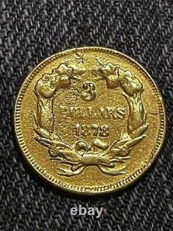 1878 $3 Gold Indian Princess Three Dollar Coin- VG/Fine Details