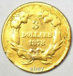 1878 Indian Three Dollar Gold Coin ($3) Fine Details (Damage) Rare Coin