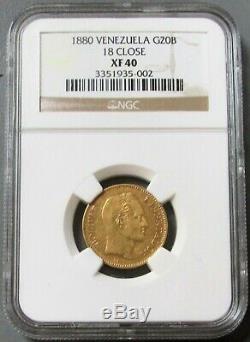 1880 Gold Venezuela 20 Bolivares Coin Ngc Extra Fine 40 Variety 18 Close