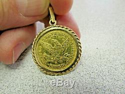 1880 S Half Eagle $5 Gold Coin in 14k Gold Bezel Charm or Pendant NO RESERVE