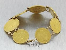 1880s Antique Victorian French Francs Napoleon III Gold Coin Gypsy Bracelet J8