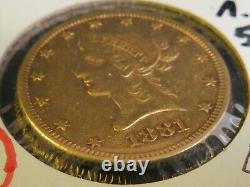1881 $10 GOLD Eagle Liberty Ten D. Coin A. U. Pure fine luster dollar round nice