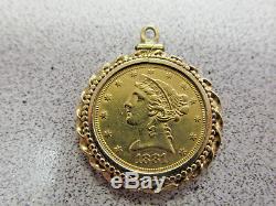 1881 Half Eagle $5 Gold Coin in 14k Gold Bezel Charm or Pendant and NO RESERVE