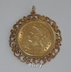 1881 Liberty Head $10 U. S. Mint Gold Coin with14K Gold Pendant Bezel, 23.2 grams