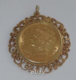 1881 Liberty Head $10 U. S. Mint Gold Coin with14K Gold Pendant Bezel, 23.2 grams