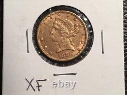 1886-S 5.00 Dollar Liberty Gold Coin Nice Extra Fine Little Better Date