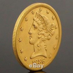 1886 S US $5 Dollar Liberty Head, Half Eagle, Fine Gold Coin, NR
