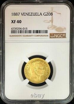 1887 Gold Venezuela 20 Bolivares Simon Bolivar Coin Ngc Extremely Fine 40