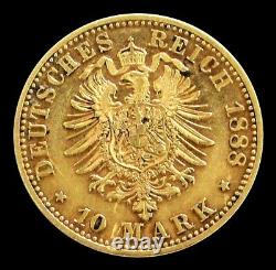 1888 A Gold German States Prussia 10 Mark Friedrich III Coinage Extra Fine