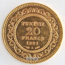 1891-A Tunisia Ruler Ali Bey 20 Francs. 900 Fine Gold Coin KM# 227 1891-A Tunisia Ruler Ali Bey 20 Francs. 900 Fine Gold Coin KM# 227