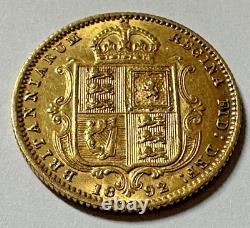 1892 Gold Great Britain Victiria. 917 Fine Gold 1/2 Sovereign Coin