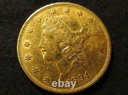 1894 S GOLD Twenty Dollar Double Eagle Liberty $20 coin pure fine mint round