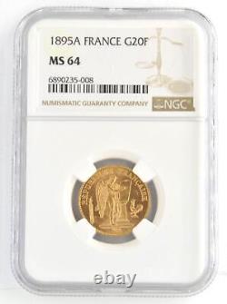 1895A France 20 Franc NGC Graded MS64.900 Fine Gold Coin