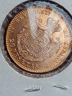 1896 Alfonso 13 20 Pesetas Por La G De Dios De Espana 0.9 Fine Gold Coin