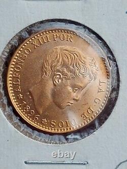 1896 Alfonso 13 20 Pesetas Por La G De Dios De Espana 0.9 Fine Gold Coin