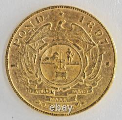 1897 Boer Republic South Africa 1 Pond. 916 Fine Gold Coin KM# 10.2