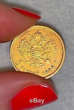 1898 GOLD Coin 5 Roubles Russian Nicholas II Emperor Original Collectible Fine