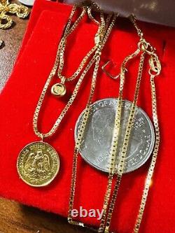 18C 18K 750 Fine Yellow Saudi Gold Dos Pesos Coin Necklace 18 /19 Long 9.3g