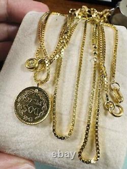 18C 18K 750 Fine Yellow Saudi Gold Dos Pesos Coin Necklace 18 /19 Long 9.3g