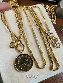 18C 18K 750 Fine Yellow Saudi Gold Dos Pesos Coin Necklace 18 /19 Long 9.3g